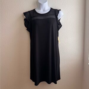 Michael Kors Eyelet Mesh Flutter Sleeve Dress in Black | Size XL - NWT